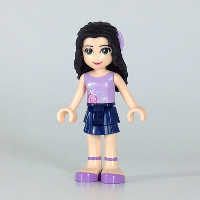 Emma, Dark Blue Layered Skirt, Lavender Top with Flowers, Lavender Bow